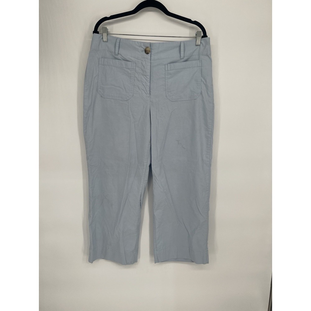 Nicole Miller Blue Linen Blend Pants Wide Leg Flat Front Size 12 Coastal Beachy